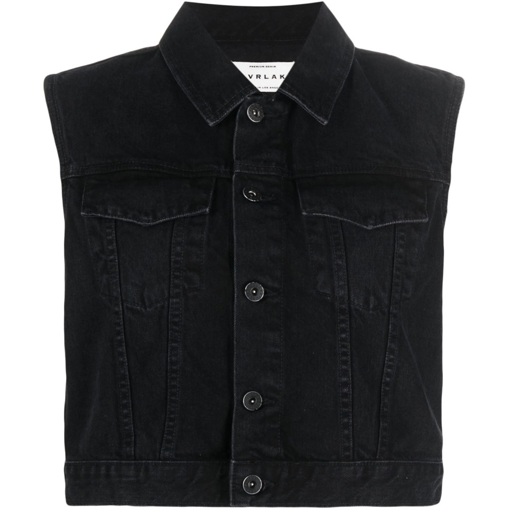 SLVRLAKE Caroline Spread-Collar Black Denim Vest - Size M NWT